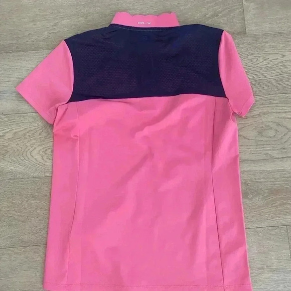 RLX Ralph Lauren Scalloped Neck Polo Shirt Pink Blue Small - Picture 8 of 8